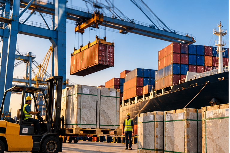 Indian tile export shipments and container loading for the US market